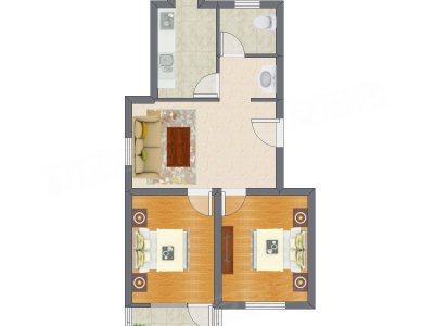 2室1厅 70.10平米户型图