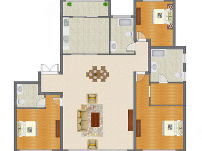 3室2厅 193.00平米户型图
