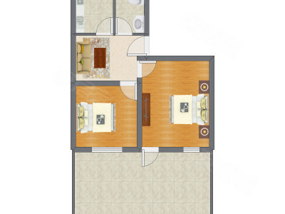 2室1厅 52.76平米户型图