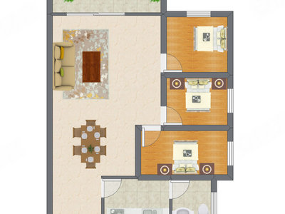 3室2厅 73.60平米户型图