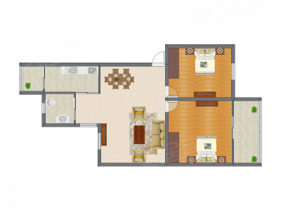 2室2厅 92.16平米户型图