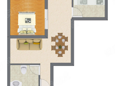 1室2厅 74.26平米户型图