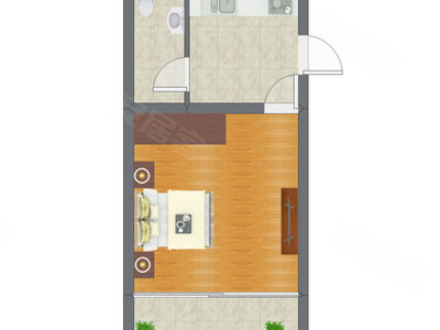 1室1厅 30.69平米户型图