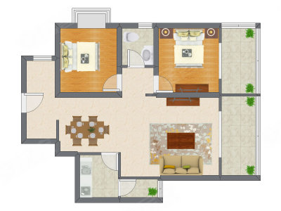 2室2厅 88.75平米户型图