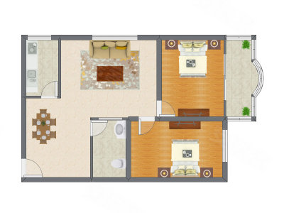 2室2厅 95.71平米户型图