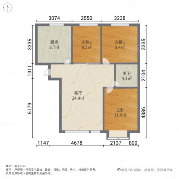 香堤澜湾3室1厅1卫91㎡南北105万