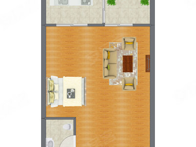 1室1厅 34.03平米户型图