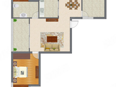 1室2厅 88.20平米户型图