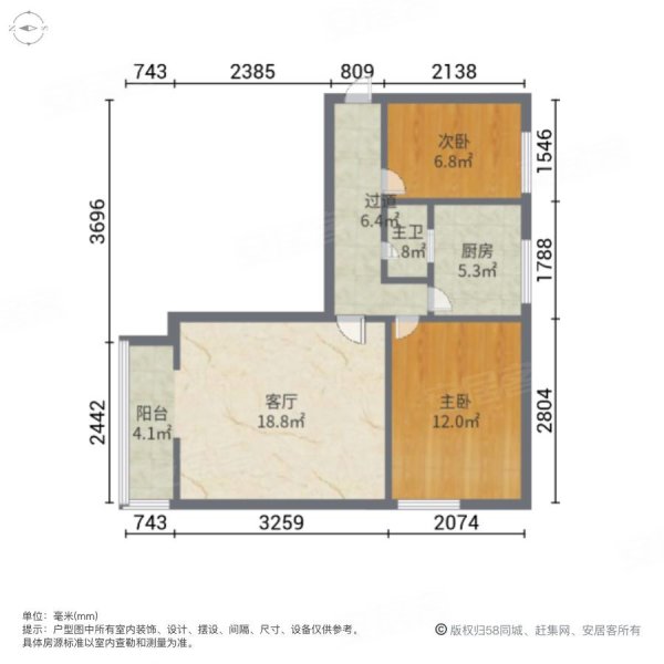 建工医院家属区2室1厅1卫65㎡南北48万