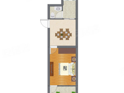 1室1厅 28.04平米户型图