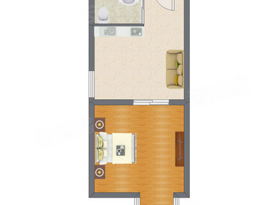 1室1厅 49.34平米户型图