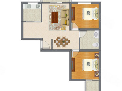 2室2厅 81.38平米户型图