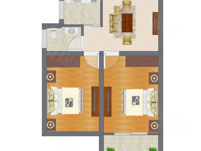 2室1厅 64.00平米