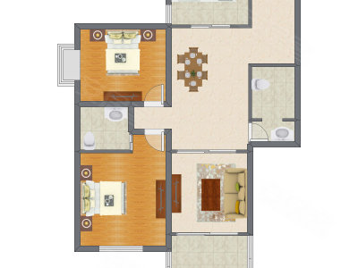 2室2厅 125.48平米户型图