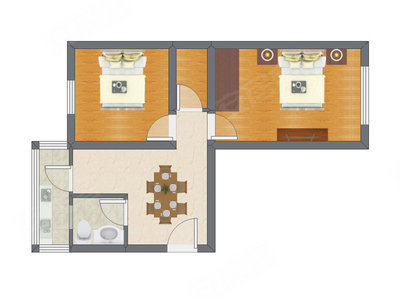 2室1厅 58.56平米户型图
