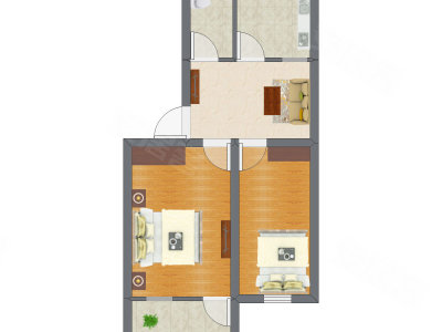 2室1厅 56.36平米户型图