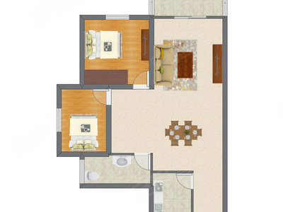 2室1厅 75.76平米户型图