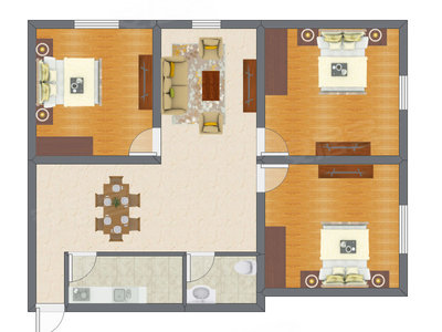 3室2厅 75.44平米