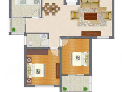 2室2厅 65.71平米户型图