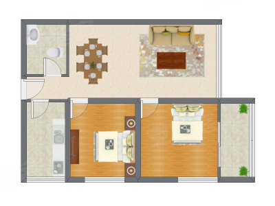 2室2厅 86.84平米户型图