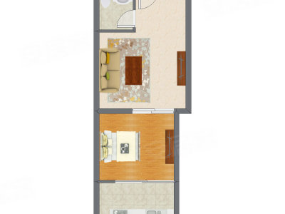 1室1厅 47.42平米户型图
