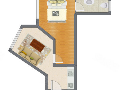 1室1厅 69.60平米户型图