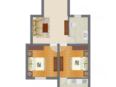 2室1厅 47.16平米