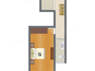 1室1厅 33.89平米户型图