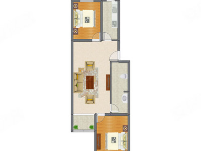 2室1厅 98.70平米户型图