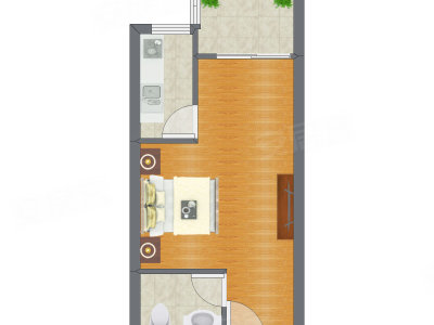 1室0厅 42.93平米户型图