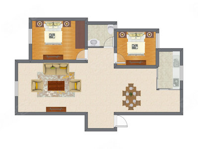 2室2厅 97.06平米户型图