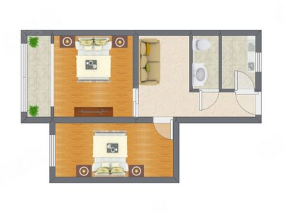 2室1厅 57.00平米