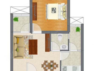 1室2厅 35.27平米户型图