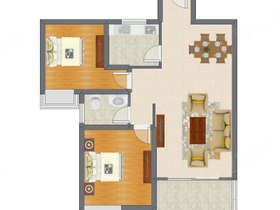 2室2厅 96.71平米户型图