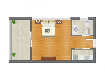 1室0厅 35.88平米户型图