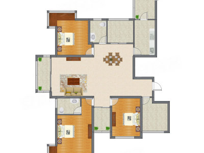 3室2厅 201.00平米户型图