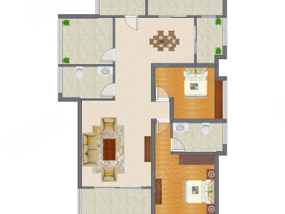 2室2厅 133.69平米户型图