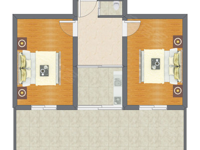 2室1厅 55.74平米