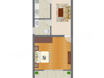 1室1厅 43.81平米户型图
