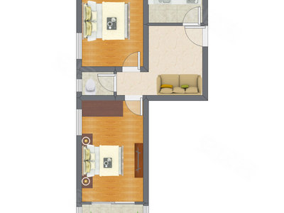 2室1厅 64.88平米户型图