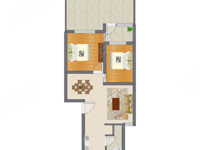 2室2厅 69.41平米户型图