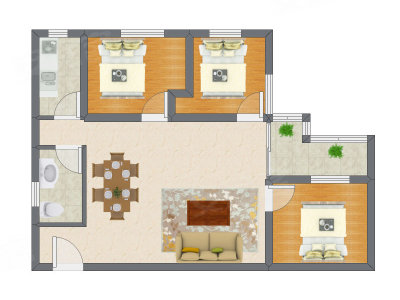 3室2厅 89.85平米户型图