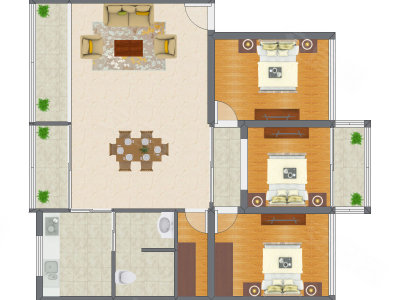 3室2厅 129.77平米户型图