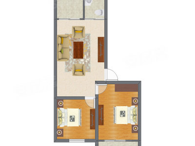 2室2厅 52.72平米户型图