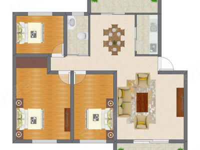 3室2厅 90.71平米