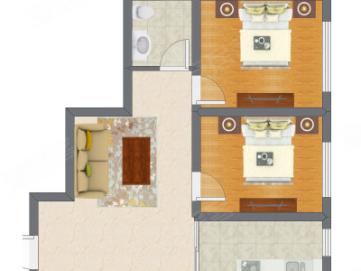2室1厅 68.36平米户型图