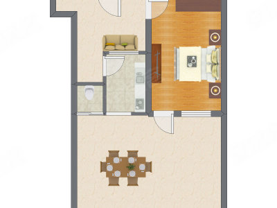 1室2厅 43.44平米户型图