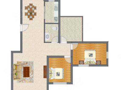2室2厅 89.02平米户型图