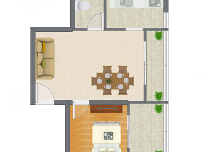 1室2厅 56.00平米户型图