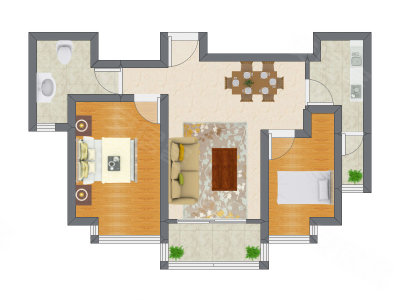 2室2厅 87.04平米